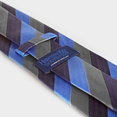 Grey Navy Block Stripe Silk Tie