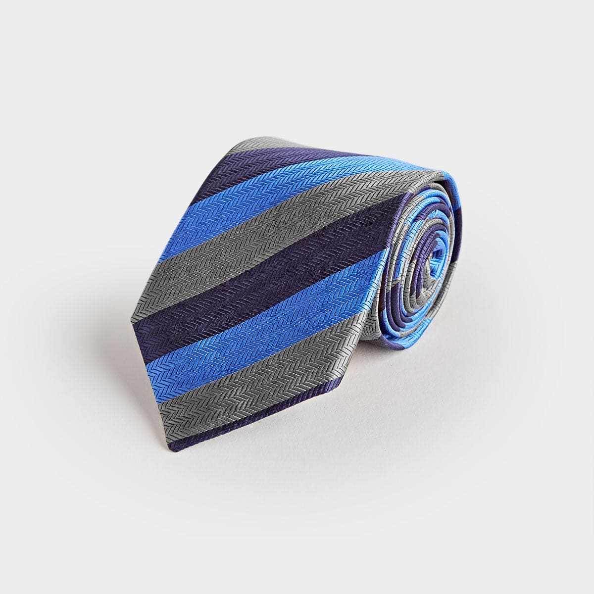 Grey Navy Block Stripe Silk Tie
