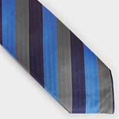 Grey Navy Block Stripe Silk Tie