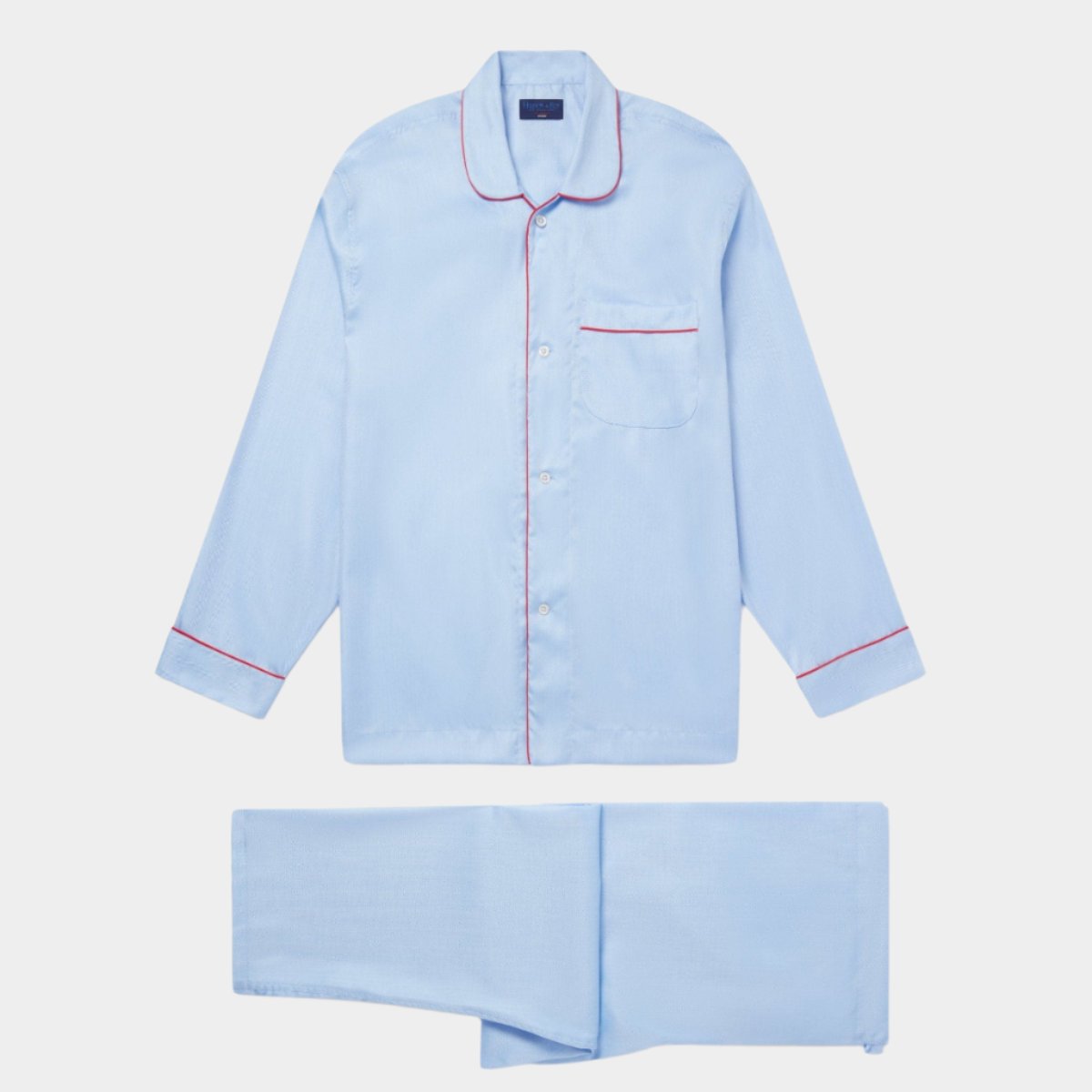 Herringbone Cotton Pyjamas With Red Piping