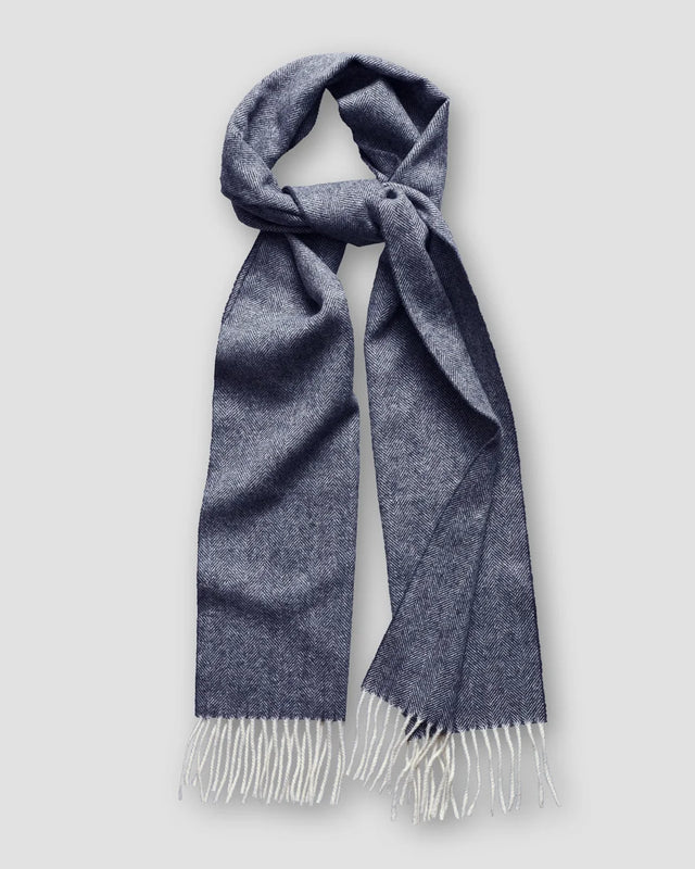 Blue Herringbone Wool Scarf