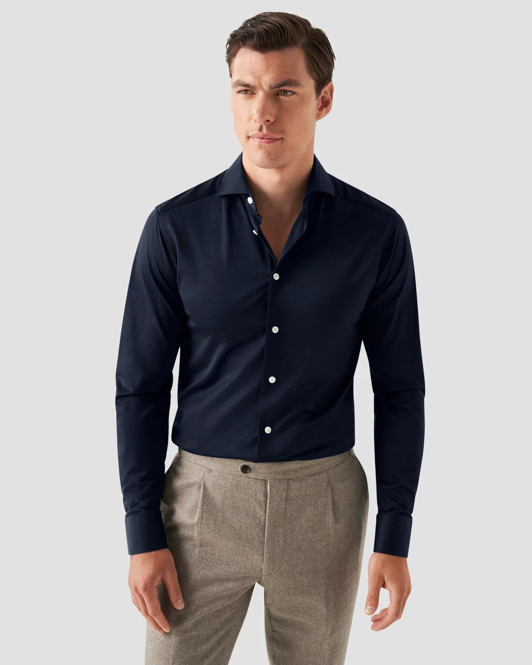 Dark Blue Filo Di Scozia Knitted Shirt Eton