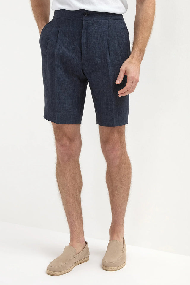 Blue linen relaxed shorts - Made in Italy