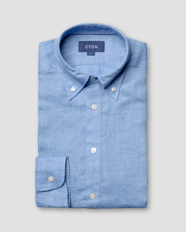 Blaues Popover-Hemd aus Edelleinen - Eton