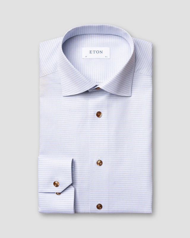 Blaues Microcheck Hemd aus Signature Twill - Eton