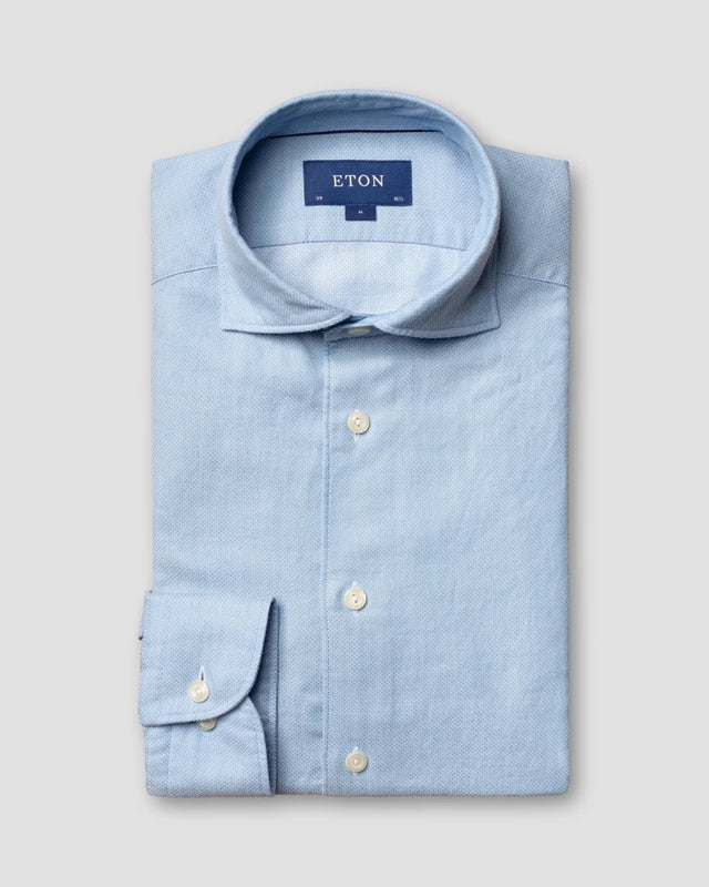 Blaues Baumwoll-Seiden-Hemd mit Microprint - Eton