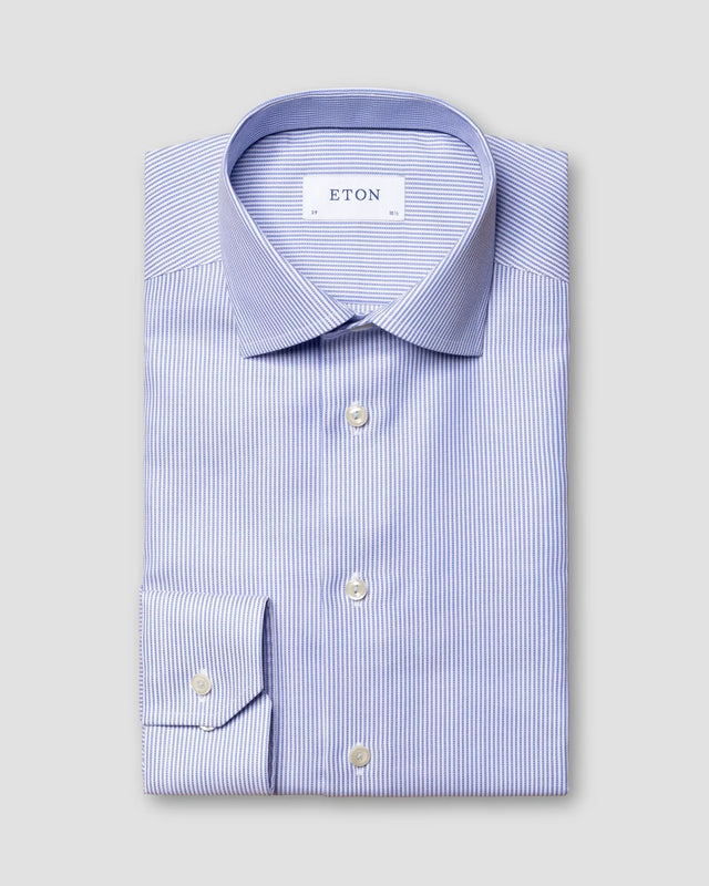 Blaues Herringbone-Streifenhemd aus Twill - Eton