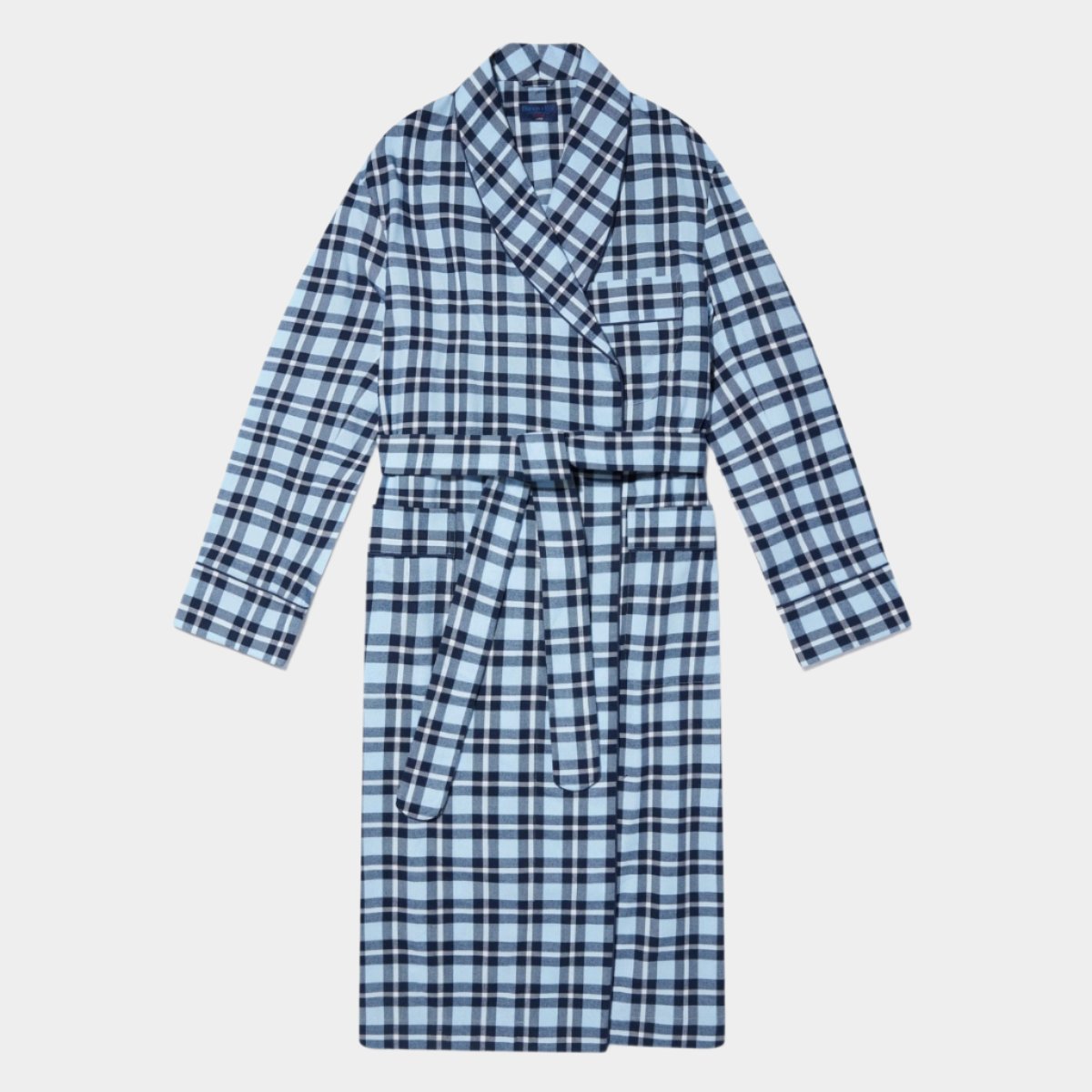 Navy Check Brushed Cotton Gown With Navy Piping