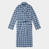 Blue & Navy Check Brushed Cotton Gown With Navy Piping