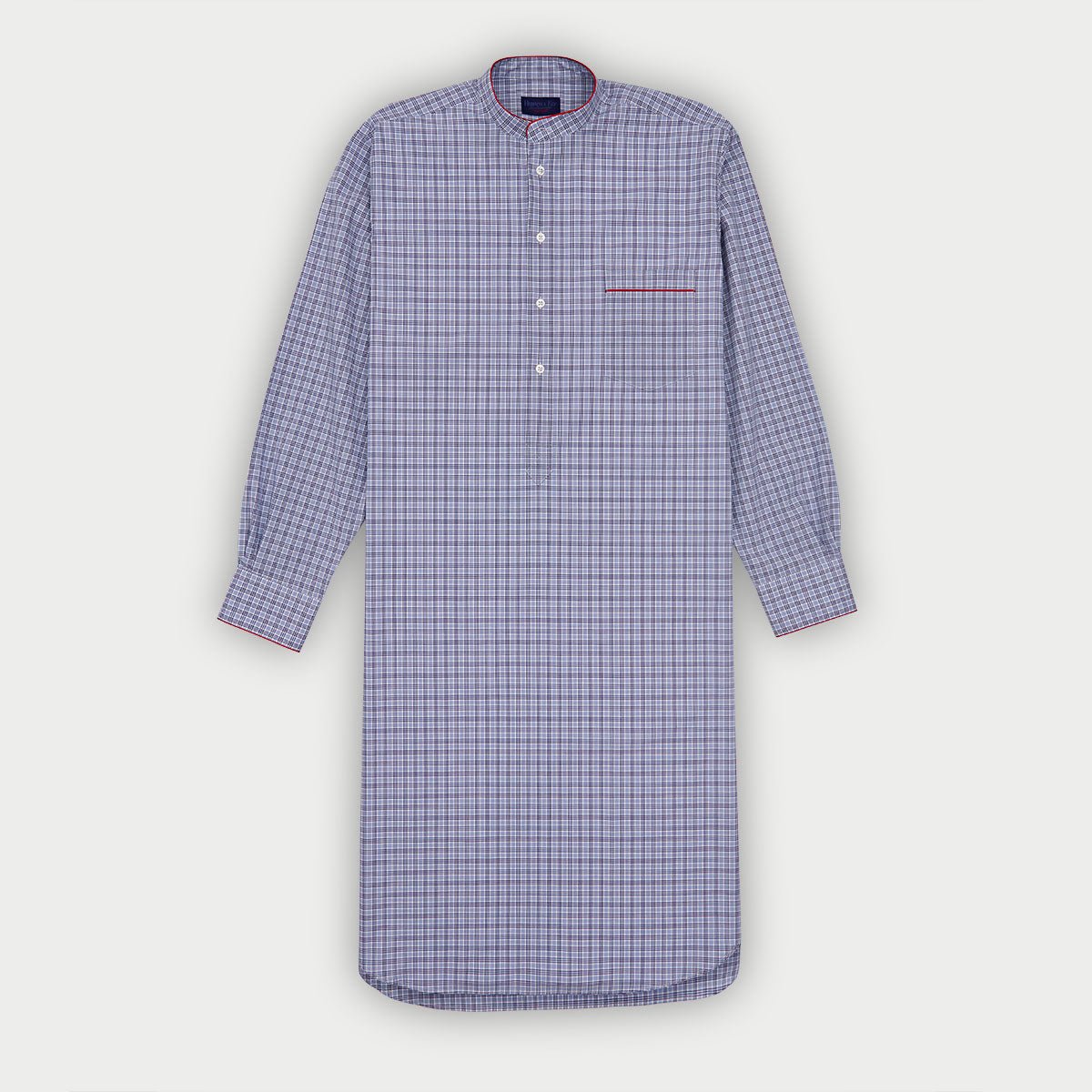 Navy Overcheck Cotton Nightshirt With Red Piping