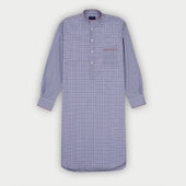 Blue & Navy Overcheck Cotton Nightshirt with Red Piping