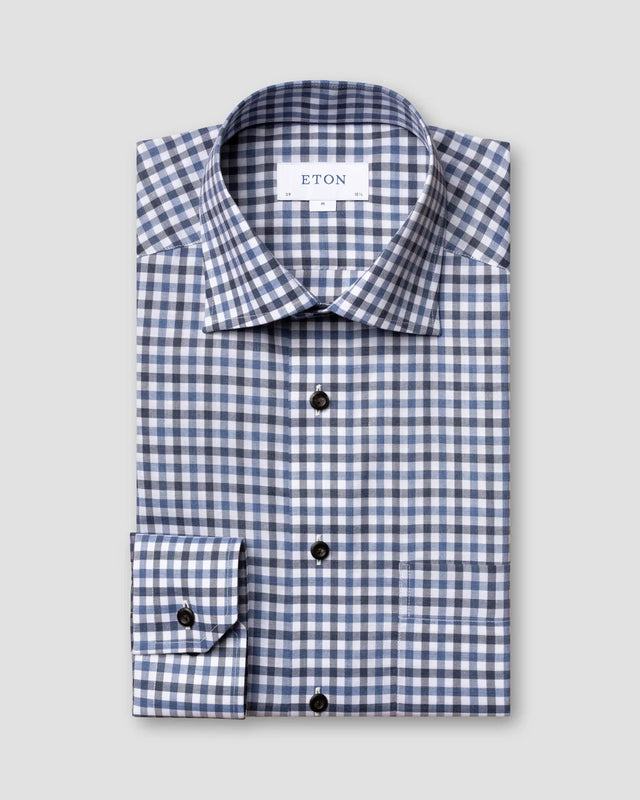 Blau-weiß kariertes Flanellhemd - Eton