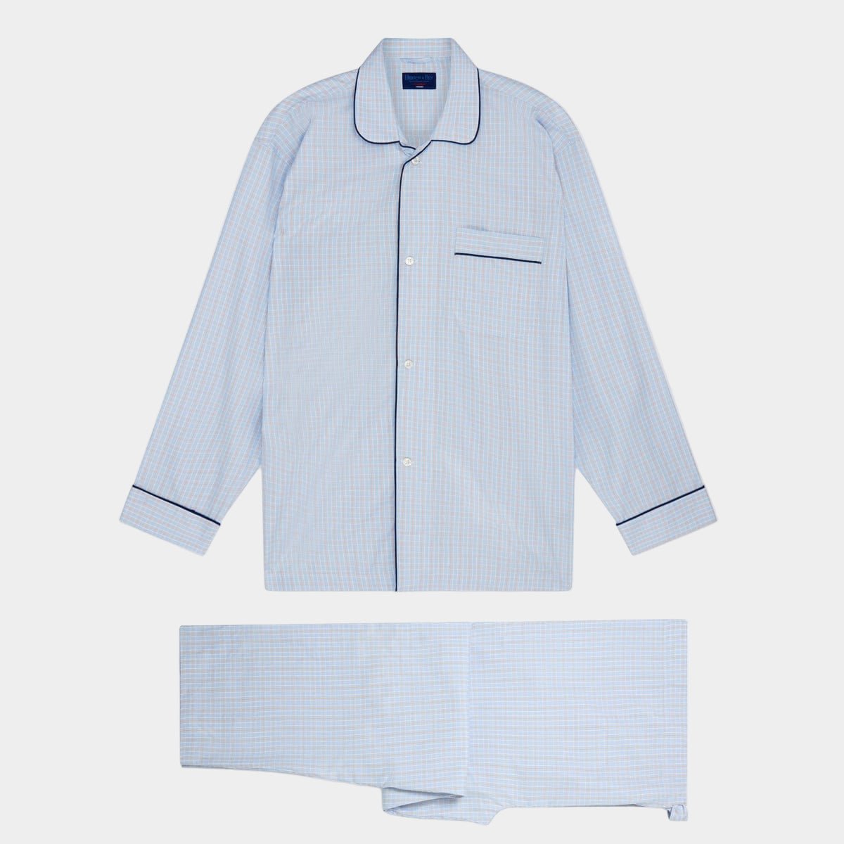 Orange Overcheck Cotton Pyjamas With Navy Piping