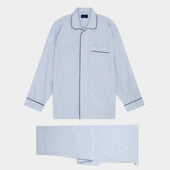 Blue & Orange Overcheck Cotton Pyjamas With Navy Piping