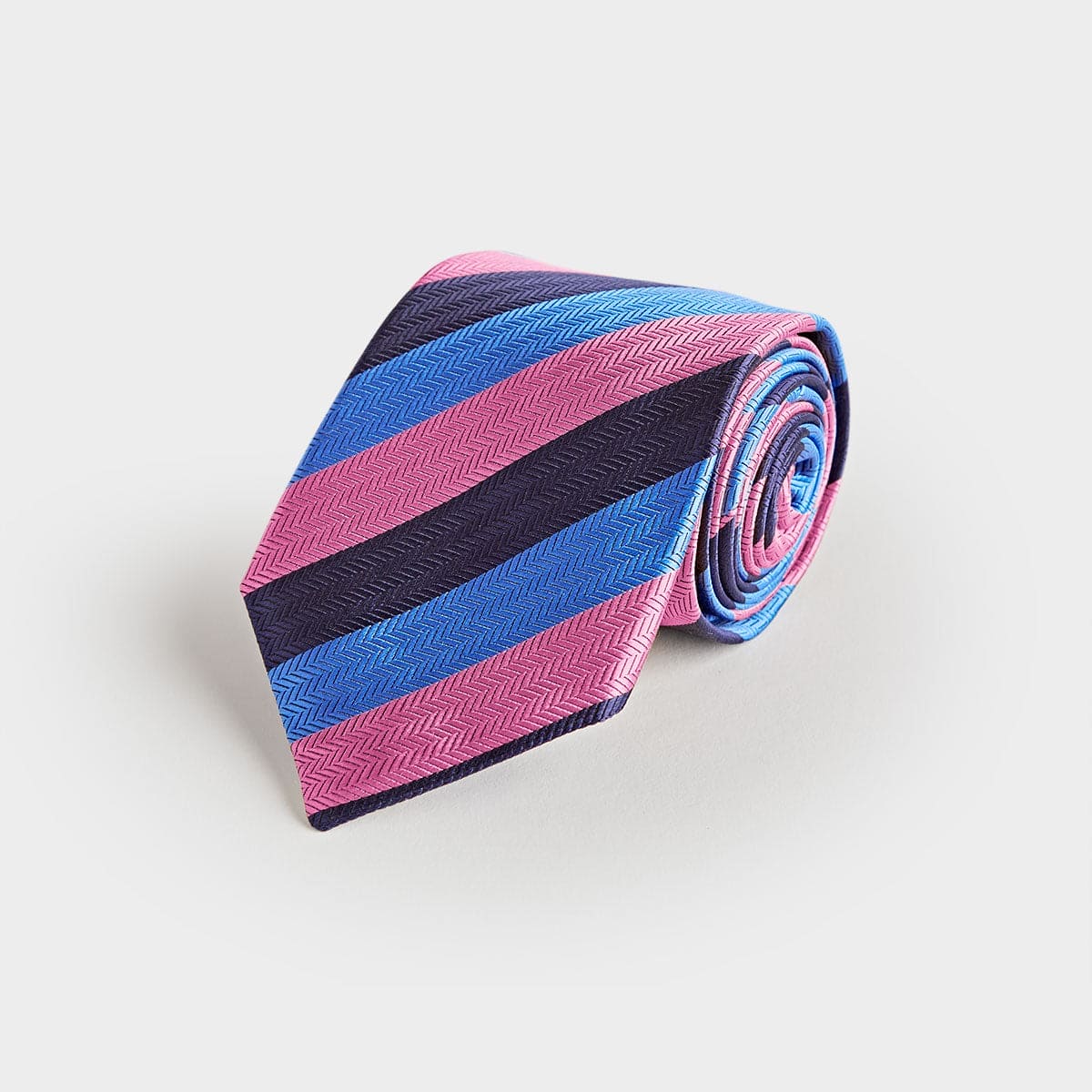 Pink Navy Block Stripe Silk Tie