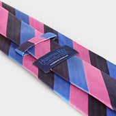 Pink Navy Block Stripe Silk Tie