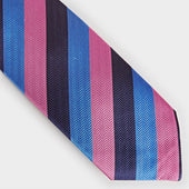 Pink Navy Block Stripe Silk Tie