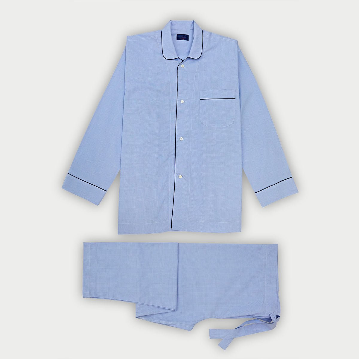 Prince Of Wales Check Cotton Pyjamas With Navy Piping
