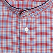 Red Overcheck Cotton Nightshirt With Navy Piping