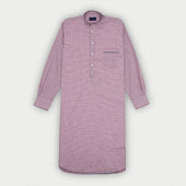 Blue & Red Overcheck Cotton Nightshirt with Navy Piping