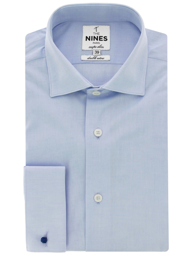 Blue shark collar shirt with French cuffs