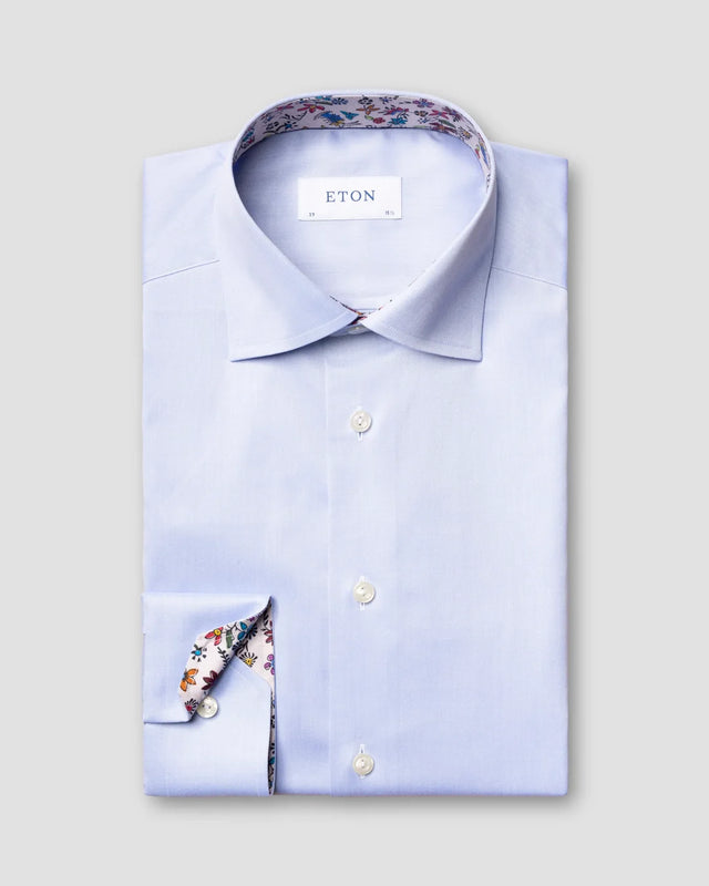 Hellblaues Twill-Hemd mit Blumendetails - Eton