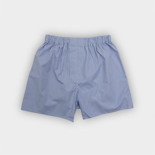 Blue Small Gingham Check Cotton Boxer Shorts