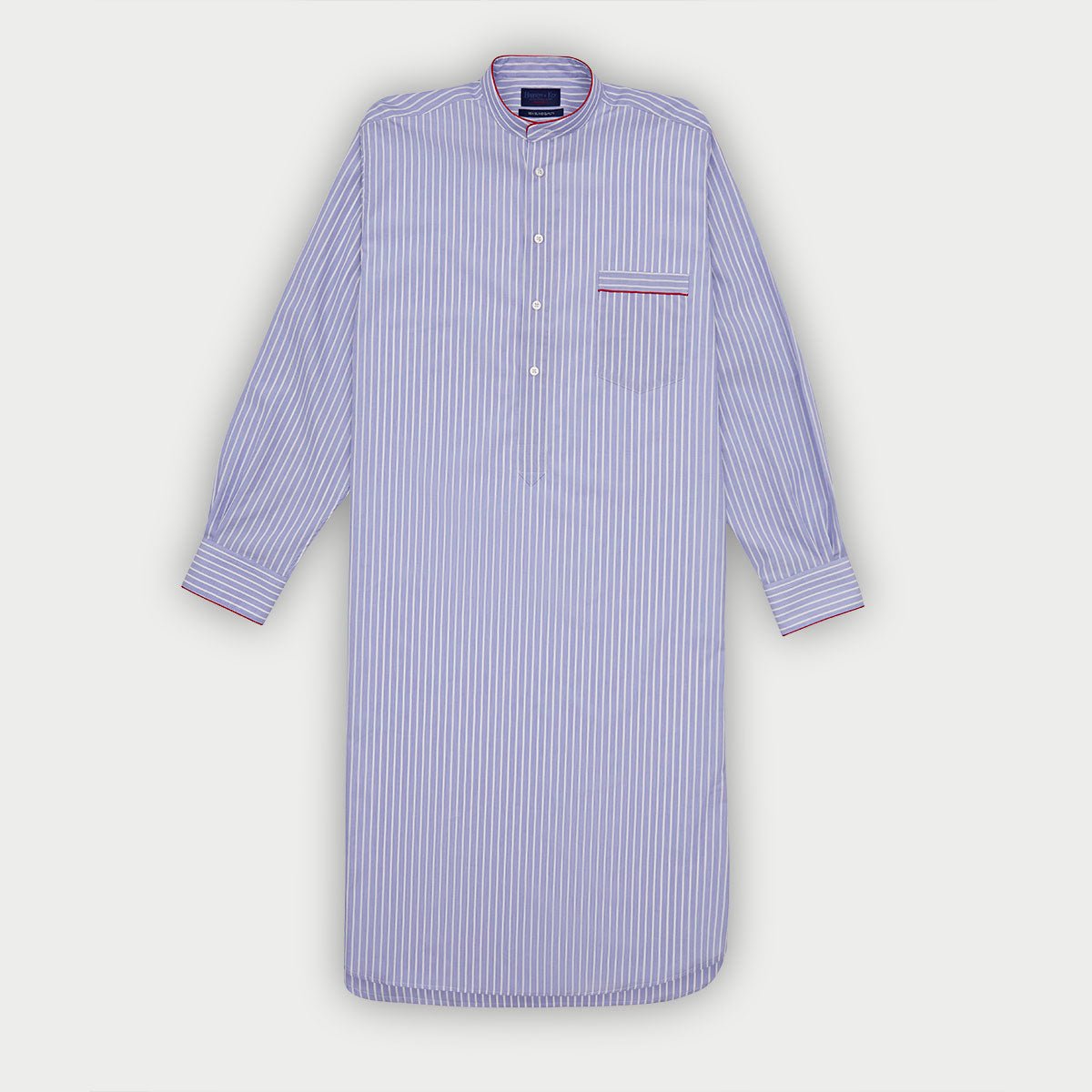 Stripe End On End Sea Island Quality Cotton Nightshirt With Red Piping