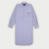 Blue Stripe End-on-End Sea Island Quality Cotton Nightshirt with Red Piping