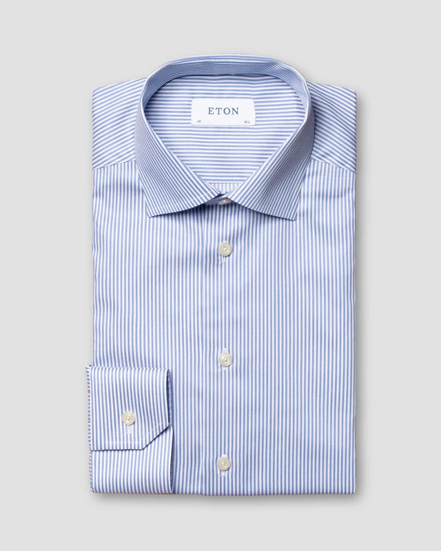 Blaue gestreiftes Fine Twill Hemd - Eton