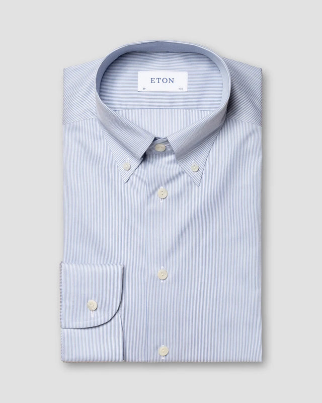 Blau gestreiftes Hemd aus feinem Twill mit Melange-Effekt - Eton