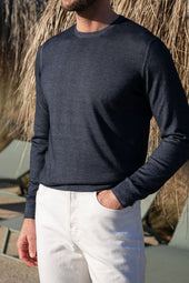 Blue superlight cashmere round neck – Made in italy