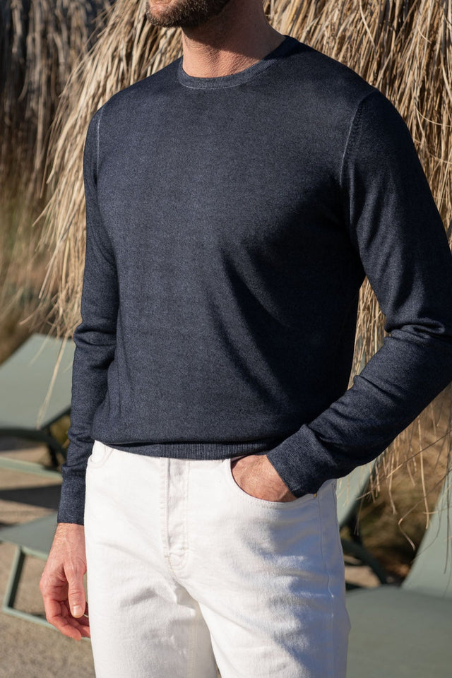 Blue superlight cashmere round neck – Made in italy