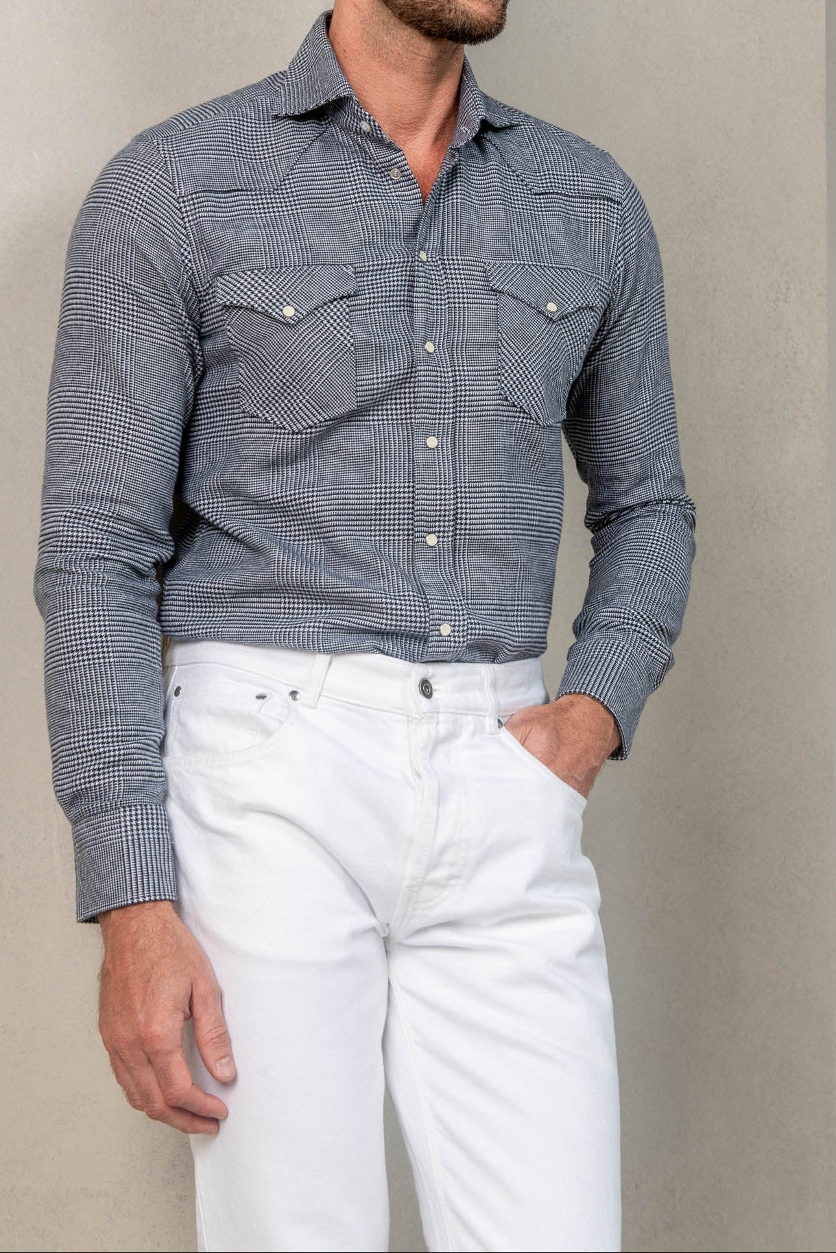 Prince Of Wales Western Shirt Made In Italy