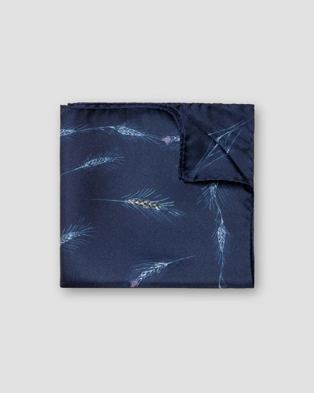 Blue Wheat Print Silk Pocket Square