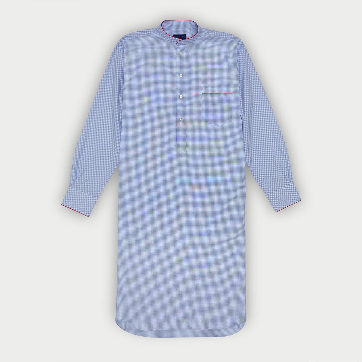 White Check Cotton Nightshirt With Red Piping