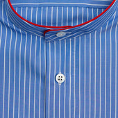 White Fine Stripe Sea Island Quality Cotton Nightshirt With Red Piping