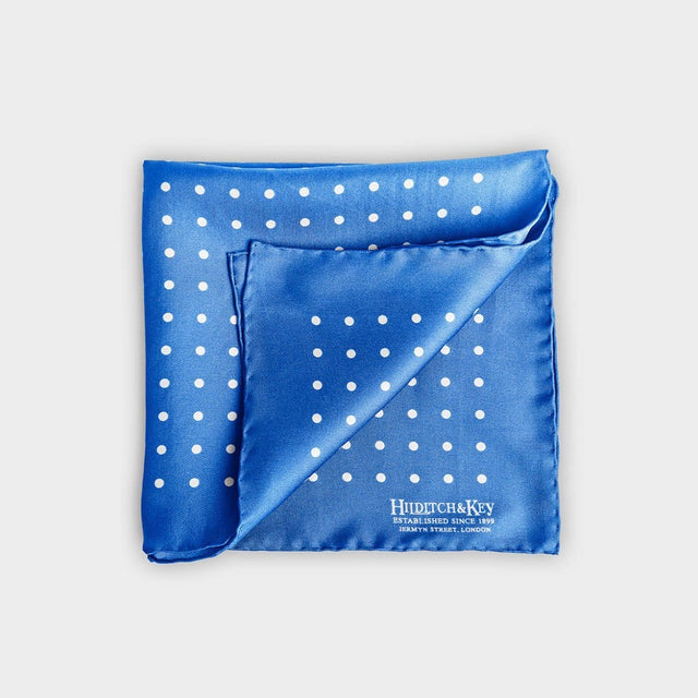 Blue & White Medium Spot Silk Pocket Square