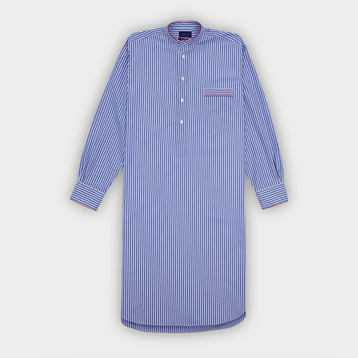 White Stripe Sea Island Cotton Quality Nightshirt With Red Piping