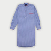 Blue & White Stripe Sea Island Cotton Quality Nightshirt with Red Piping