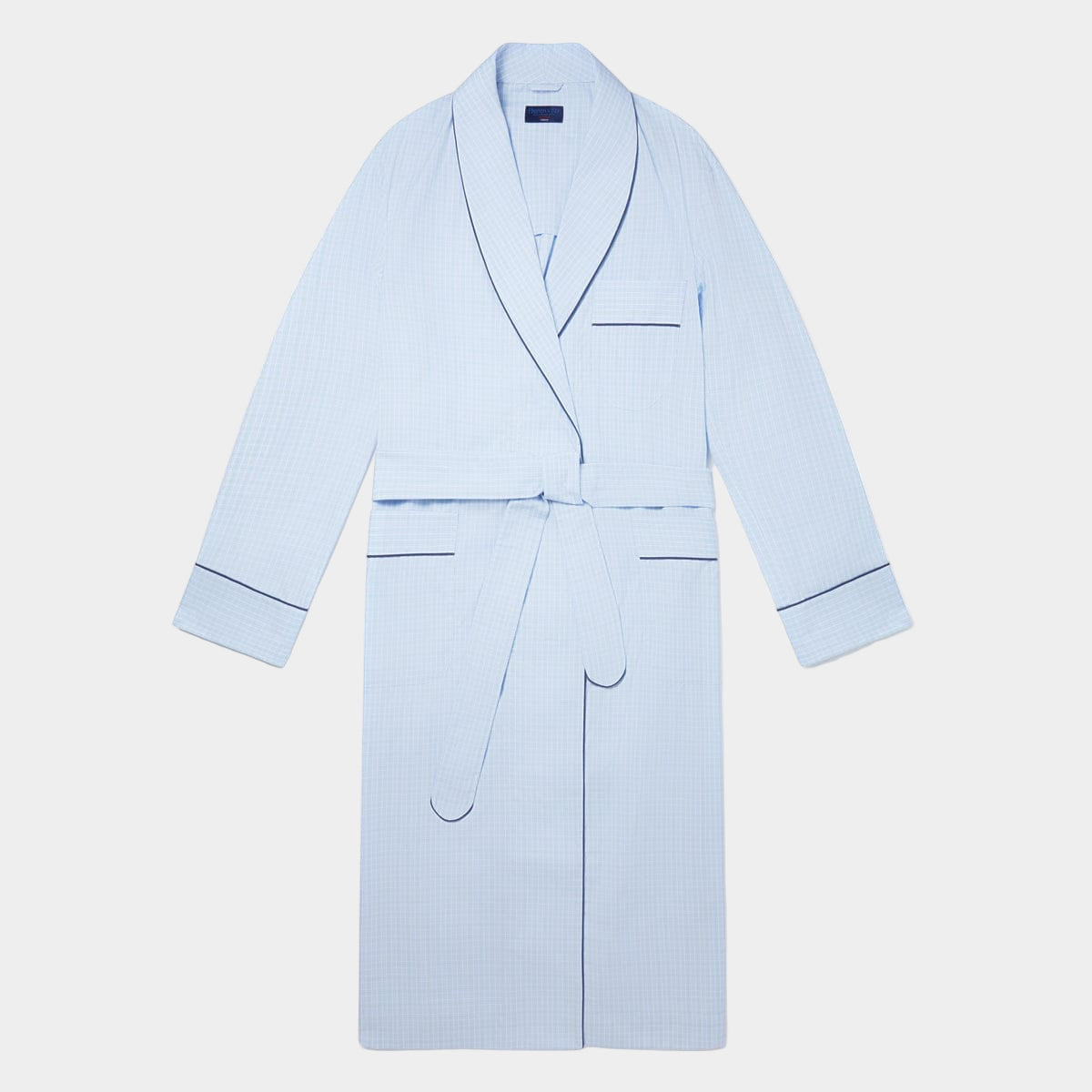 Green Overcheck Cotton Gown With Navy Piping