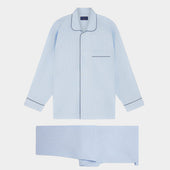 Blue & Green Overcheck Cotton Pyjamas With Navy Piping