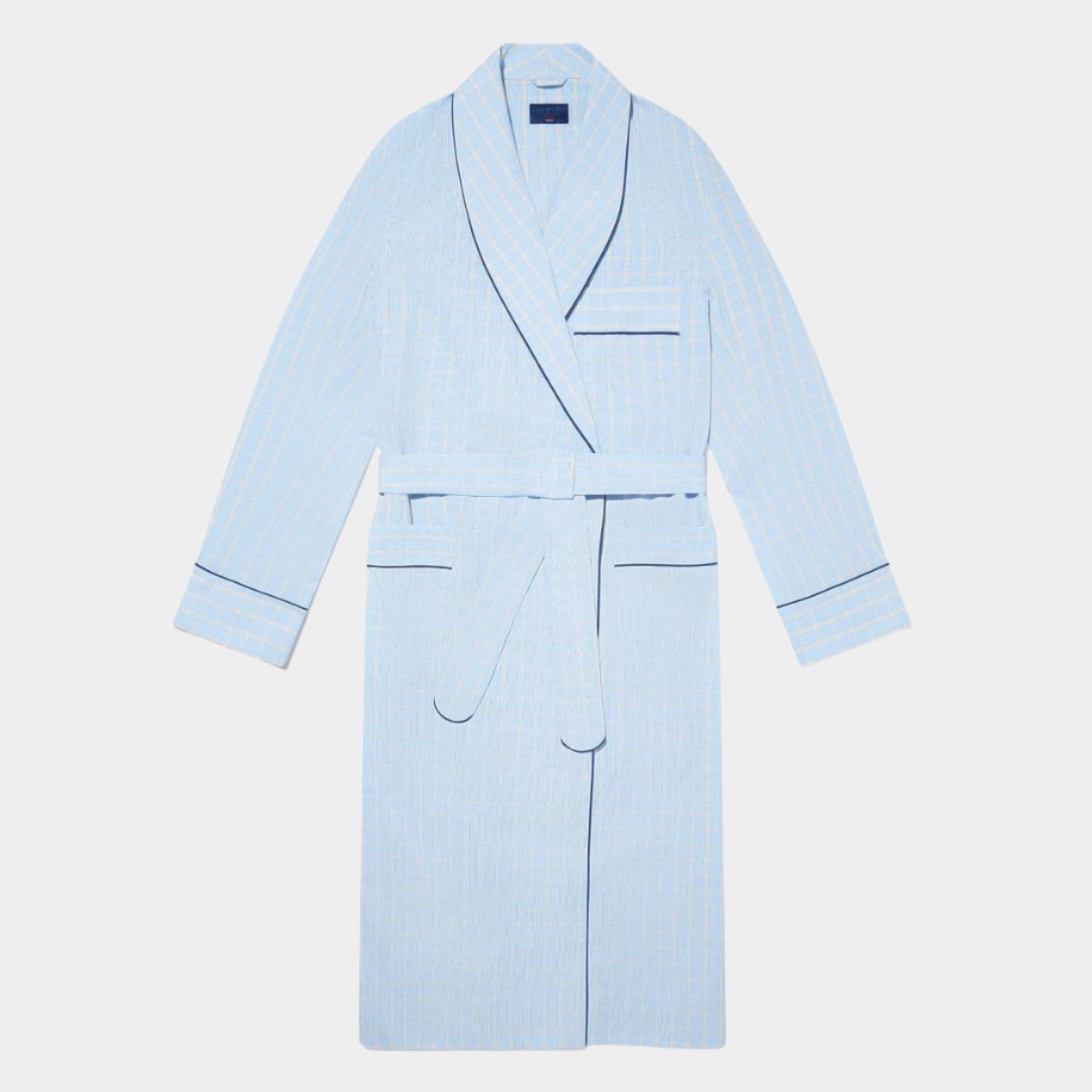 Yellow Overcheck Cotton Gown With Navy Piping