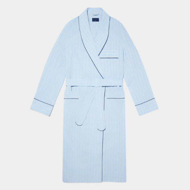 Blue & Yellow Overcheck Cotton Gown with Navy Piping