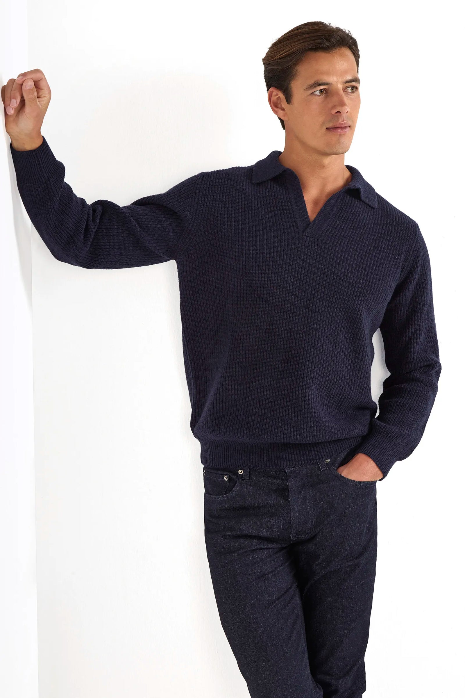 Ribbed Cashmere Blend Polo Made In Italy