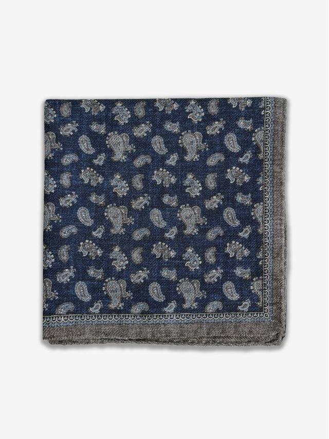 Blue wool pocket square with paisley pattern