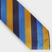 Yellow Navy Block Stripe Silk Tie
