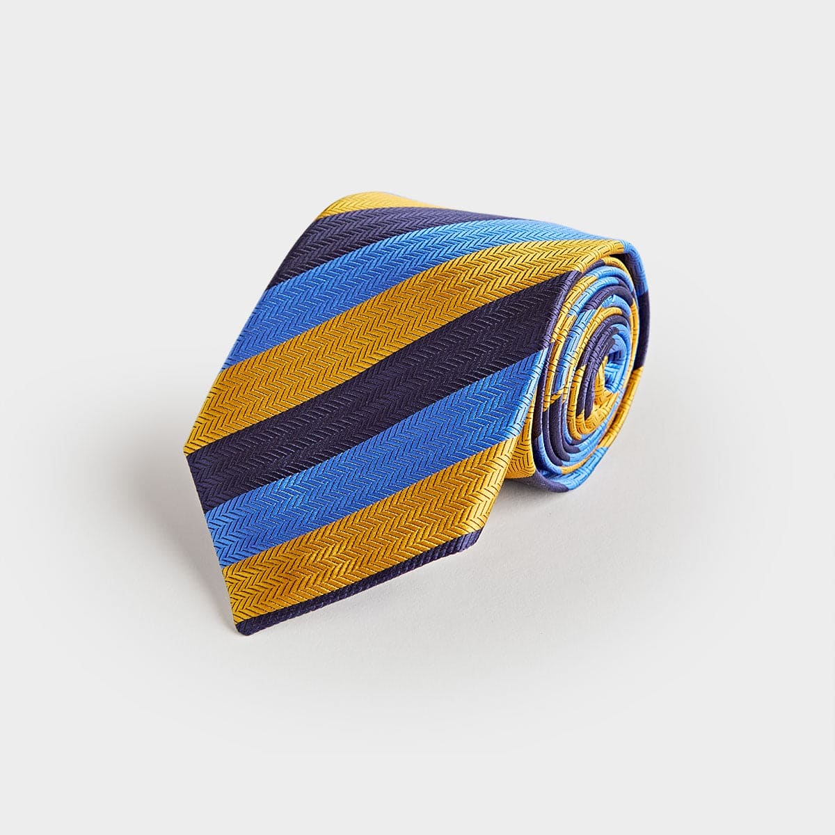 Yellow Navy Block Stripe Silk Tie