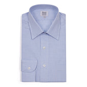 Classic Fit Grid Check Fine Twill Button Cuff Shirt in Sky Blue