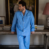 Plain Linen Pyjamas in Blue Lagoon